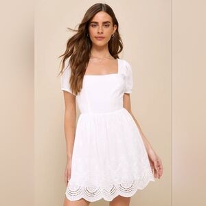 Lulus More Than Sweet White Eyelet Embroidered Puff Sleeve Mini Dress